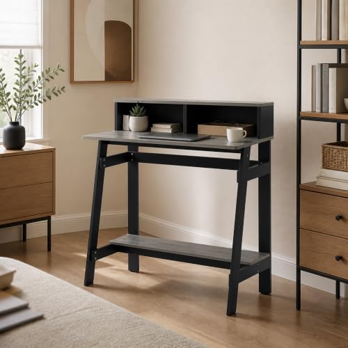 31.6 Wide Gaming Desk with Monitor Stand, A Frame Computer Desk with Shelf, Office Desk for Dorm, Home Office, Study Room, Bedroom, Black