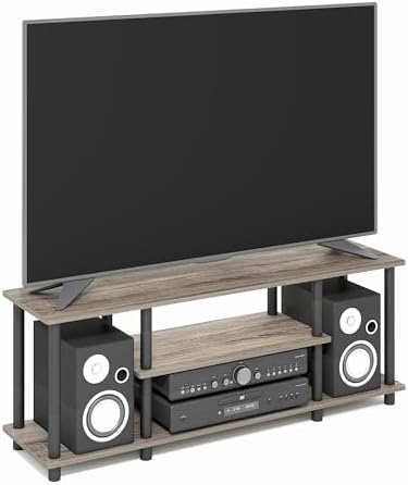 Furinno Turn-N-Tube No Tools 3D 3-Tier Entertainment TV Stand up to 50 inch TV, Round Tubes, French Oak Grey/Black | for TV up to 50 Inch, Open Frame Rectangular Entertainment Center with Storage Shelf, TV Console, for Living Room, Bedroom