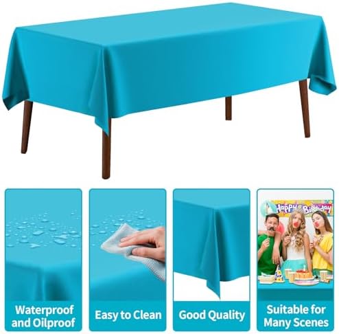 CXPSINC 54 Inch X 100 Feet Plastic Table Cover Roll Disposable Tablecloth with Slide Cutter for All Type/Shape Tables | Party, Banquet, Birthdays, Weddings(Turquoise, 100 Feet)
