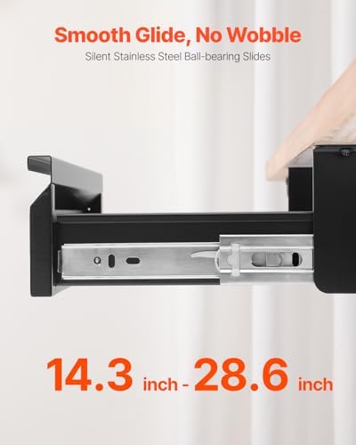 VEVOR Under Desk Drawer Slide Out, 16 inch Attachable Desk Drawer for Sit Stand Workstation, Hidden Under Counter Drawers for office Home, Black