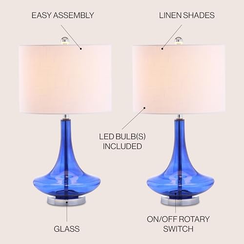 JONATHAN Y Cecile 25.5" Metal Glass Lamp, Cobalt Blue/Chrome, Set of 2