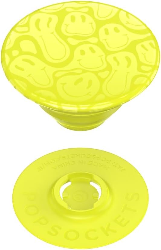 PopSockets Adhesive Phone Grip, Holder- Neon Jolt Smiley | Secure Comfortable Hold, Anti-Drop, Kickstand, Neon Yellow, Smiley, Face