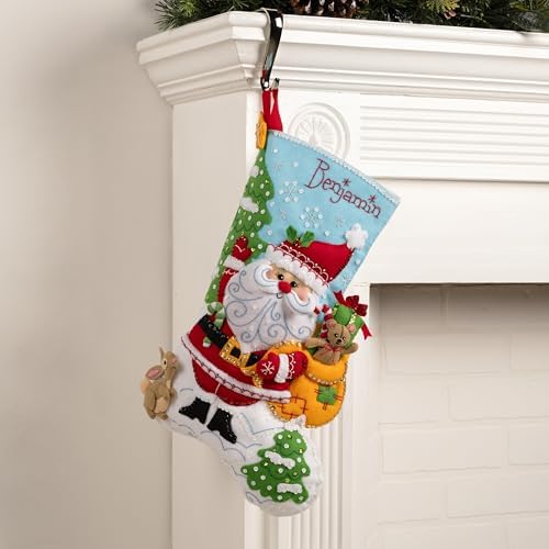 Bucilla Felt Applique 18" Stocking Making Kit, Retro Holiday Santa, Perfect for DIY Arts and Crafts, 89740E