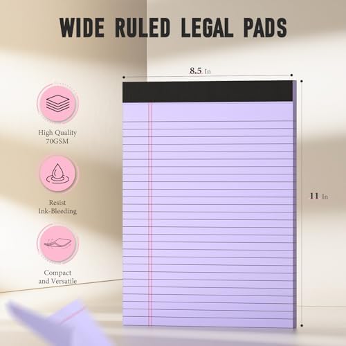 8.5x11 Legal Pads Colored Legal Pads Wide Ruled, 12 Pack Note Pads 8.5 x 11