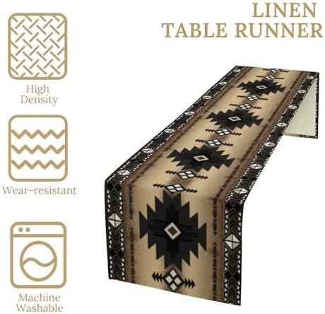 Aztec Table Runner, Southwestern Ethnic Geometric Triditional Table Runner Table Setting Decor for Kitchen Garden Farmhouse Party Holiday Dinner Home, 13x108 in