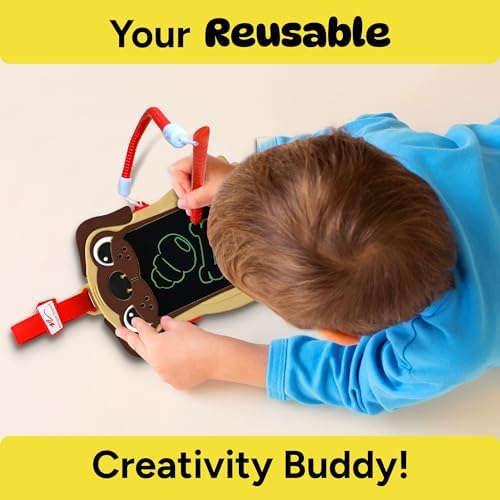 Boogie Board Sketch Pals Highland Cow 4” LCD Writing Tablet for Kids – Reusable Mess-Free Drawing Pad with Tethered Stylus – Clip-On Travel Doodle Board Toy – Ages 3+
