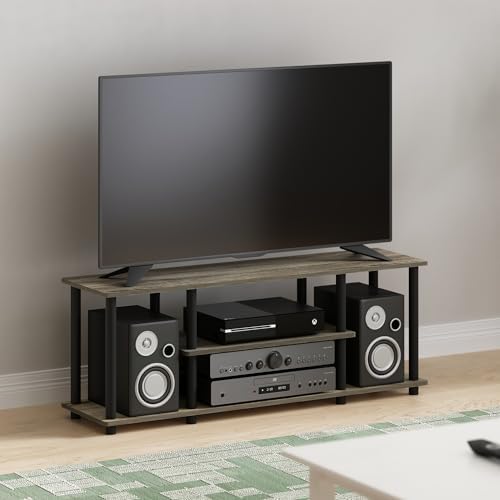 Furinno Turn-N-Tube No Tools 3D 3-Tier Entertainment TV Stand up to 50 inch TV, Round Tubes, French Oak Grey/Black | for TV up to 50 Inch, Open Frame Rectangular Entertainment Center with Storage Shelf, TV Console, for Living Room, Bedroom