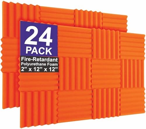 Foam Factory Inc 24 Pack Color Acoustic Foam Panel Studio Soundproofing Wedge Wall Tiles 12” X 12” X 2” (Orange)