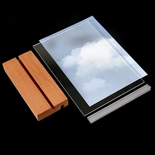 TONICE 5x7 Acrylic Sign Holder with Wood Base 6 Pack L/T Shape Vertical or Slant Back Display for Wedding, Restaurant, Store, Office, Hotel