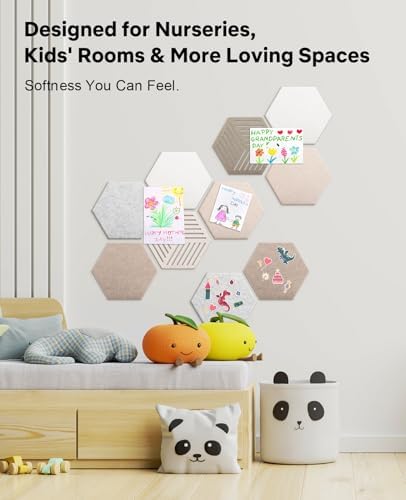 Hexagon Cork Bulletin Board Tiles, 10 Pack Felt Panels for Wall,