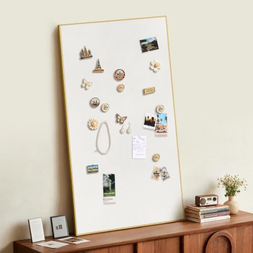 SELEAD Linen Bulletin Board 48” x 24” - Golden Aluminum Frame, Beige Fabric