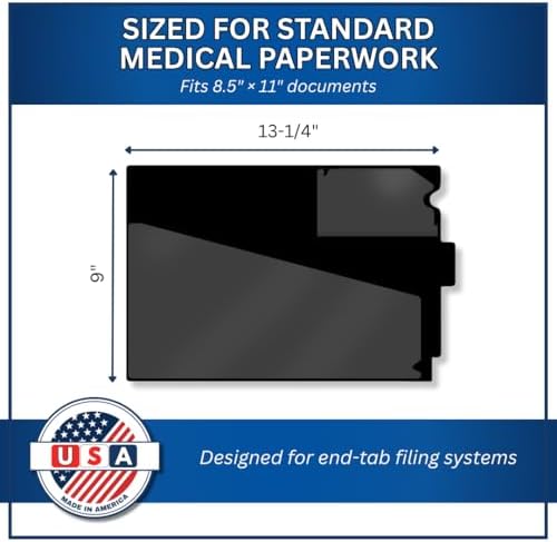 Doctor Stuff - Center Tab Vinyl Outguides, Diagonal Cut Front Pocket, Top Charge Out Slip Pocket, Plastic File Folder, Letter Size 9" x 13-1/4", Black, 50/Box