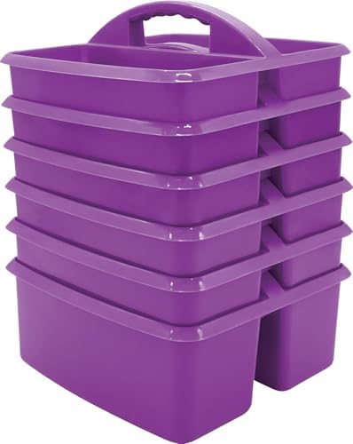 Teacher Created Resources Purple Portable Plastic Storage Caddy 6-Pack for Classrooms, Kids Room, and Office Organization, 3 Compartment
