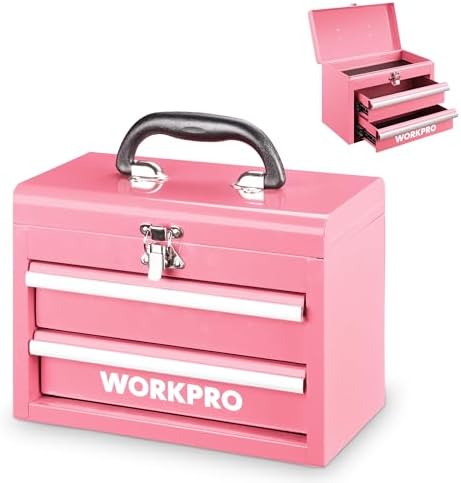 WORKPRO Portable Mini Metal Tool Box with 2 Drawers