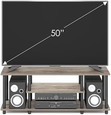Furinno Turn-N-Tube No Tools 3D 3-Tier Entertainment TV Stand up to 50 inch TV, Round Tubes, French Oak Grey/Black | for TV up to 50 Inch, Open Frame Rectangular Entertainment Center with Storage Shelf, TV Console, for Living Room, Bedroom