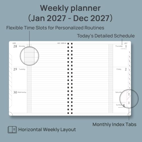 POPRUN 2027 Planner, Large 8.5" x 10.5" Weekly Calendar, Day Planner 2027