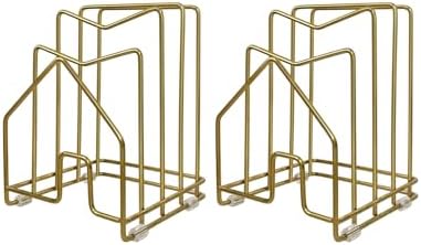 2 Pack Pot Lid Organizer Cutting Board Holder Inside Cabinet 304 Stainless Steel Pot and Pan Organizer Under Cabinet Cookie Sheet Bakeware Serving Tray Cooling Rack Stand Kitchen Countertop Matte Gold
