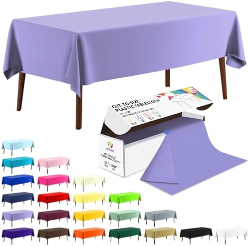 CXPSINC 54 Inch X 100 Feet Plastic Table Cover Roll Disposable Tablecloth with Slide Cutter for All Type/Shape Tables | Party, Banquet, Birthdays, Weddings(Purple, 100 Feet)