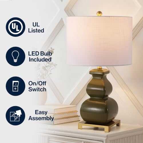 JONATHAN Y Vienna 25.5" Classic Green Ceramic Gourd Table Lamp, Brass Base