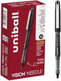 uniball Vision Needle Rollerball Pens, Micro Point (0.5mm), Black, 12 Pack