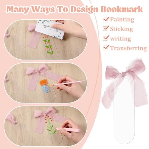 Yeaqee 100 Pcs Oval Shaped Clear Acrylic Bookmark Blanks with Ribbon