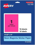 Avery® Printable Sticker Paper, 8-1/2" x 11", Full-Sheet Labels, Neon Magenta Labels, Laser/Inkjet Printable, 10 Total, Great for Packaging and Stickers