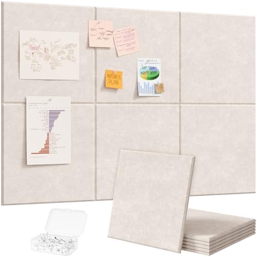 Lifewit 36"x 24" Felt Bulletin Board with Self-Adhesive, 6 Pack Cork Board Alternative for Walls, Large Pin Board Vision Board Message Board with 30 Pushpins for Office Decor, Room Decor, Oatmeal