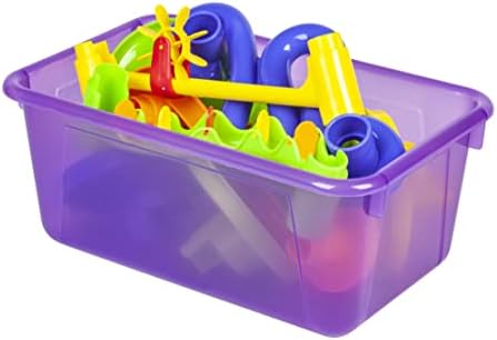 Storex Small Cubby Bins – Plastic Storage Containers for Classroom with Non-Snap Lid, 12.2 x 7.8 x 5.1 inches, Tint Violet, 5-Pack (62484A05C)