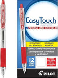 Pilot Easytouch Ballpoint Pen, Retractable, Medium 1 Mm, Red Ink, Clear Barrel, Dozen