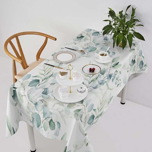 Green Eucalyptus Tablecloth, Watercolor Floral Spring Botanical Plants Herb Sage Print Table Cover for Home Kitchen Dining Table Party Camping Decor 55x55in