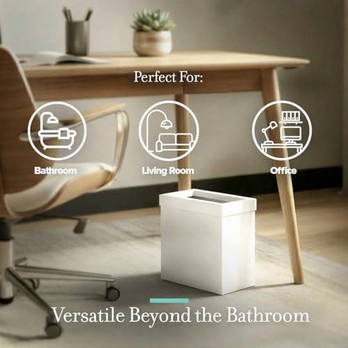 Gatco Modern Rectangle Wastebasket, Matte Pearl - Stainless Steel Trash Can with Removable Lid, Leakproof, 3 Gallon Capacity for Bathroom, Bedroom, Kitchen, or Office
