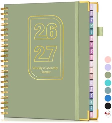 Academic Planner 2026-2027, 18 Months Weekly and Monthly Hardcover Planner, July 2026 - December 2027, 8.5" x 11" A4 Large Daily Calendar Planner Book with Tabs, Spiral College School Agenda Organizer for Student Teacher, Green