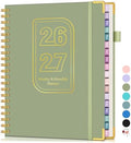 Academic Planner 2026-2027, 18 Months Weekly and Monthly Hardcover Planner, July 2026 - December 2027, 8.5" x 11" A4 Large Daily Calendar Planner Book with Tabs, Spiral College School Agenda Organizer for Student Teacher, Green