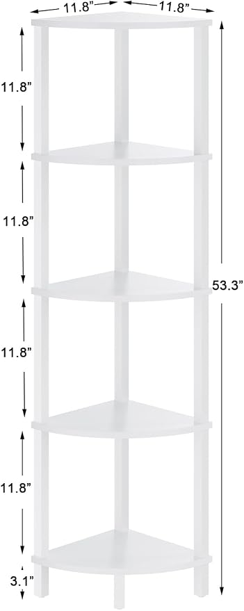 VIMBER Corner Shelf, 5-Tier Corner Bookshelf, Industrial Corner Ladder Shelf, Modern Display Shelf for Living Room, Bedroom, Kitchen, Home Office, White UJSJ001W