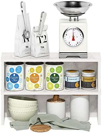 Furinno Helena Kitchen Counter Stackable Organizer Shelf, Set of 2, 18-Inch, Marble White