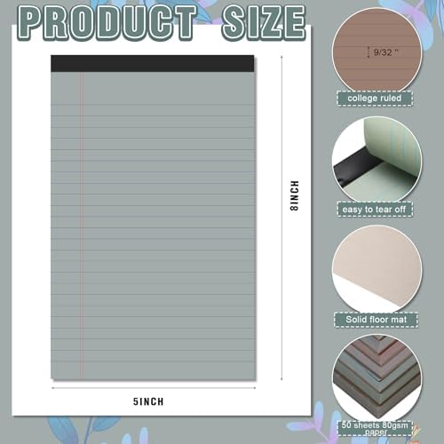 Lincia 24 Pcs 5" x 8" Small Legal Pads Colored Lined Note Pads Narrow Ruled Writing Notepads 50 Sheets Per Micro Paper Notebook Lined and Perforated for College Office Supplies (Fresh Colors)