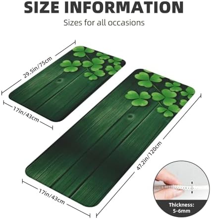 Sparkle Clovers Kitchen Floor Mat Set of 2, Non Slip Rugs Absorbent Mats for Floor Countertop Office Home, St Patrick's Day Indoor Outdoor Decor Doormat 17" x 29.5" + 17" x 47"