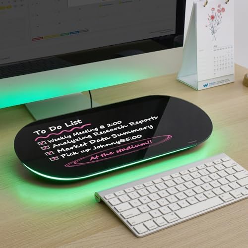 TSJ OFFICE Glass Desktop Whiteboard - 17 X 7 Inches Black Board Green Light