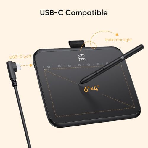 XPPen 6 * 4 inch Drawing Tablet with 16384 Pressure Levels IT640 Digital Graphic Art Tablet Battery-Free Stylus 60° Tilt Support OSU Drawing Pad for Beginner Compatible with Android Windows macOS