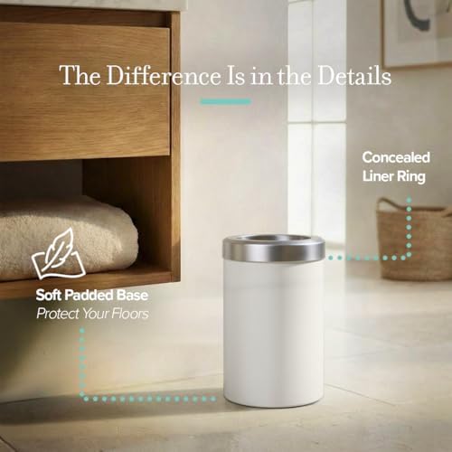 Gatco Small Bathroom Trash Can with Lid, Round 3 Gallon Stainless Steel Wastebasket, Under Sink, Matte Pearl and Satin Nickel, for Bathroom, Bedroom, Office (1931SN)