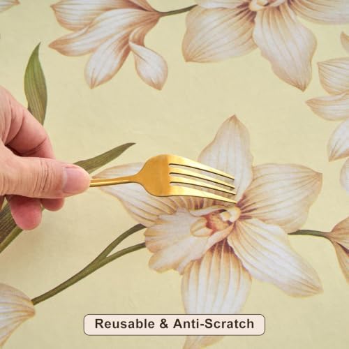 LIBERECOO Heavy Duty Vinyl Tablecloth with Flannel Backing Waterproof Oil-Proof Plastic Table Cloth Stain-Resistant Wipeable Rectangle or Square Table Cover for Indoor and Outdoor 54 x 54 Inch