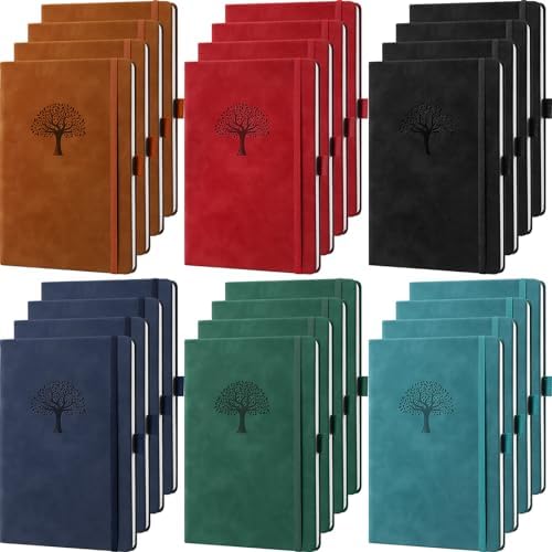 Qeeenar 24 Pack Leather Journals Bulk A5 Hardcover Notebooks, Multicolored