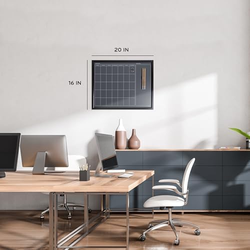 U Brands Magnetic Chalk Calendar Board, 16" x 20", Black Wood Style Frame, Premium Surface, Includes Chalk Pencils, Magnet
