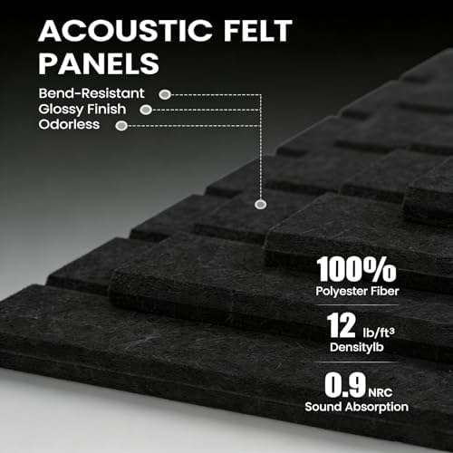 Slat Felt Wall Tiles (12 Pack) - 11.8"x11.8" Self-Adhesive Bulletin Board for Wall, Acoustic Panels for Sound Dampening, Modern Black Pin Board, Home Office Decor (30x30cm)