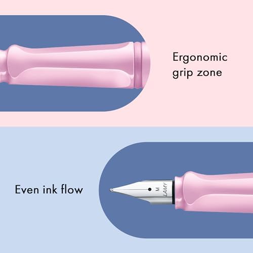 LAMY safari lightrose - Fountain Pen with ergonomic grip & polished steel nib in size F - ideal for any Writing & Calligraphy - including LAMY T 10 blue cartridge - Right-Handed