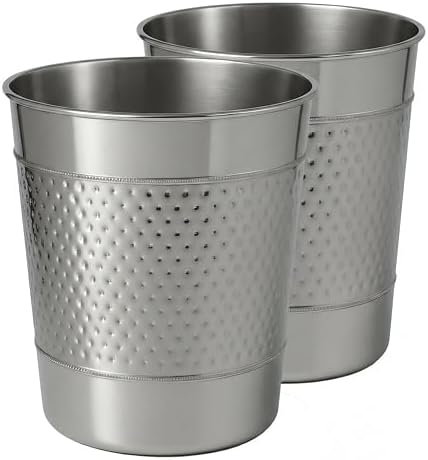 happimess Riley 2 Gal Hammered Steel Bin 10" H, Polished Steel, Set of 2