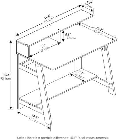 31.6 Wide Gaming Desk with Monitor Stand, A Frame Computer Desk with Shelf, Office Desk for Dorm, Home Office, Study Room, Bedroom, Black
