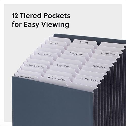 Smead Expanding 12-Pocket Stadium File, 12.75" x 13.75" x up to 11.75", Navy (70211)