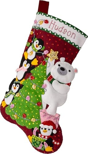 Bucilla Felt Applique 18" Stocking Making Kit, Arctic Tree Trimmers, Perfect for DIY Arts and Crafts, 89741E