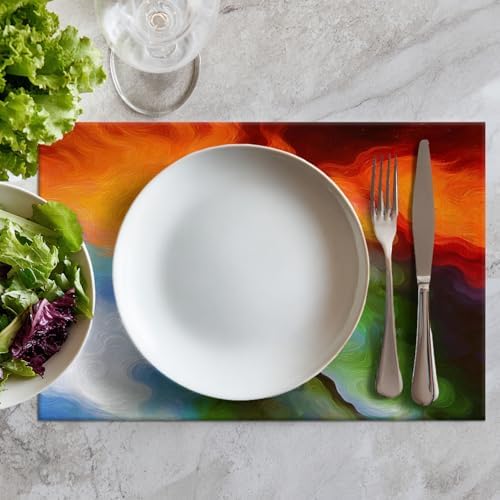 Batmerry Colorful Bright Oil Painting Placemats, Multicolor Psychedelic Washable Linen Table Mats for Kitchen Table Double Insulation Decor Dining Set Indoor Outdoor 12X18 in Set of 6